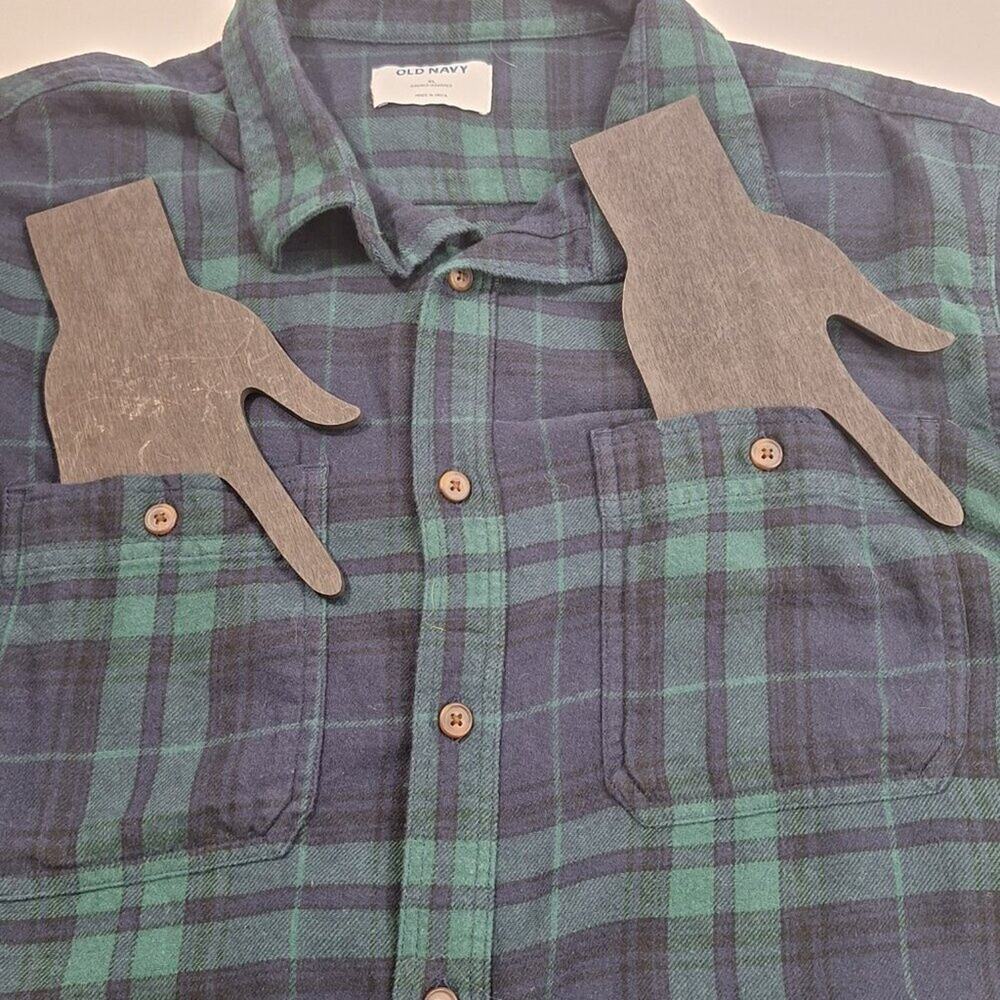 Old Navy Mens XL Flannel Navy & Green Plaid Button Front Long Sleeve Cabincore - Picture 6 of 12